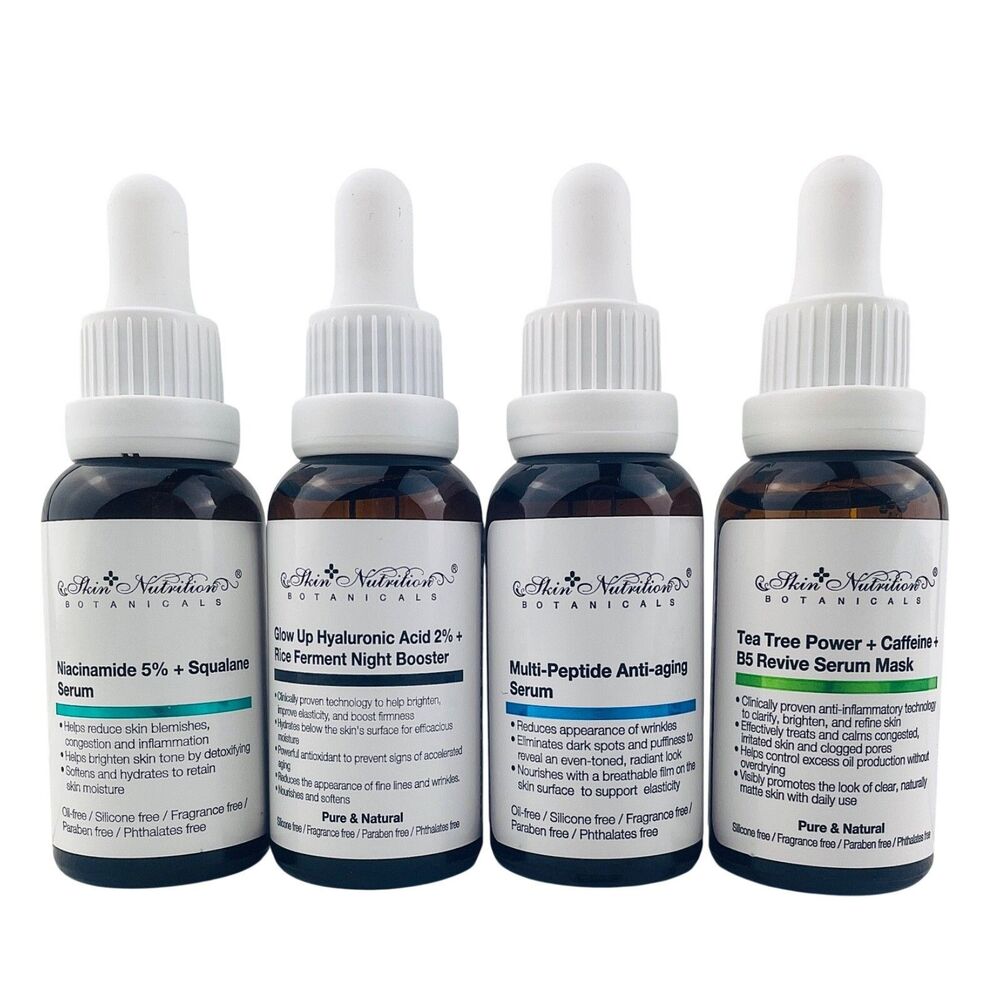 Skin Nutrition Botanicals 4-Piece Serum Bundle 1 ounce Dropper Bottles NEW